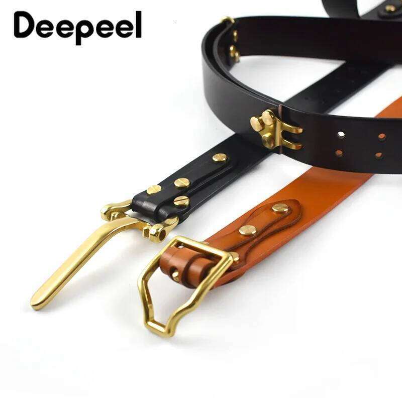 1Pc Deepeel 3.8*110-125cm Men's First Layer Cowskin Belt DIY Handmade Genuine Leather Knight Belts Brass Pin Buckle Waistband Z260226
