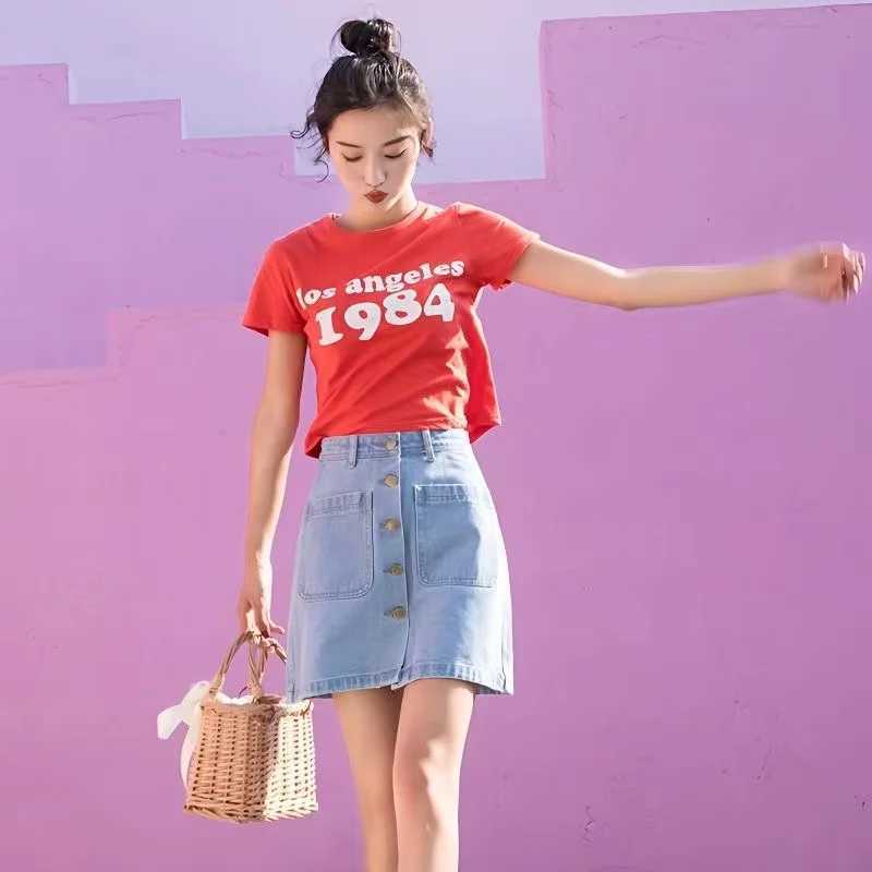 High waisted A-line denim short skirt for spring and summer 2025 Korean fashion trend hip hugging tight skirt M260314
