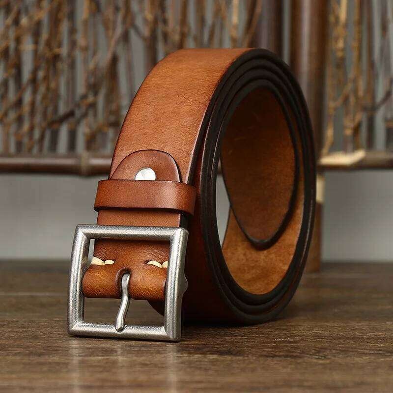 3.8CM Real Cow Genuine Leather Luxury Strap Male Belts Cowskin Retro Vintage Stainless Steel Pin Buckle Men Belt High Quality Z260226