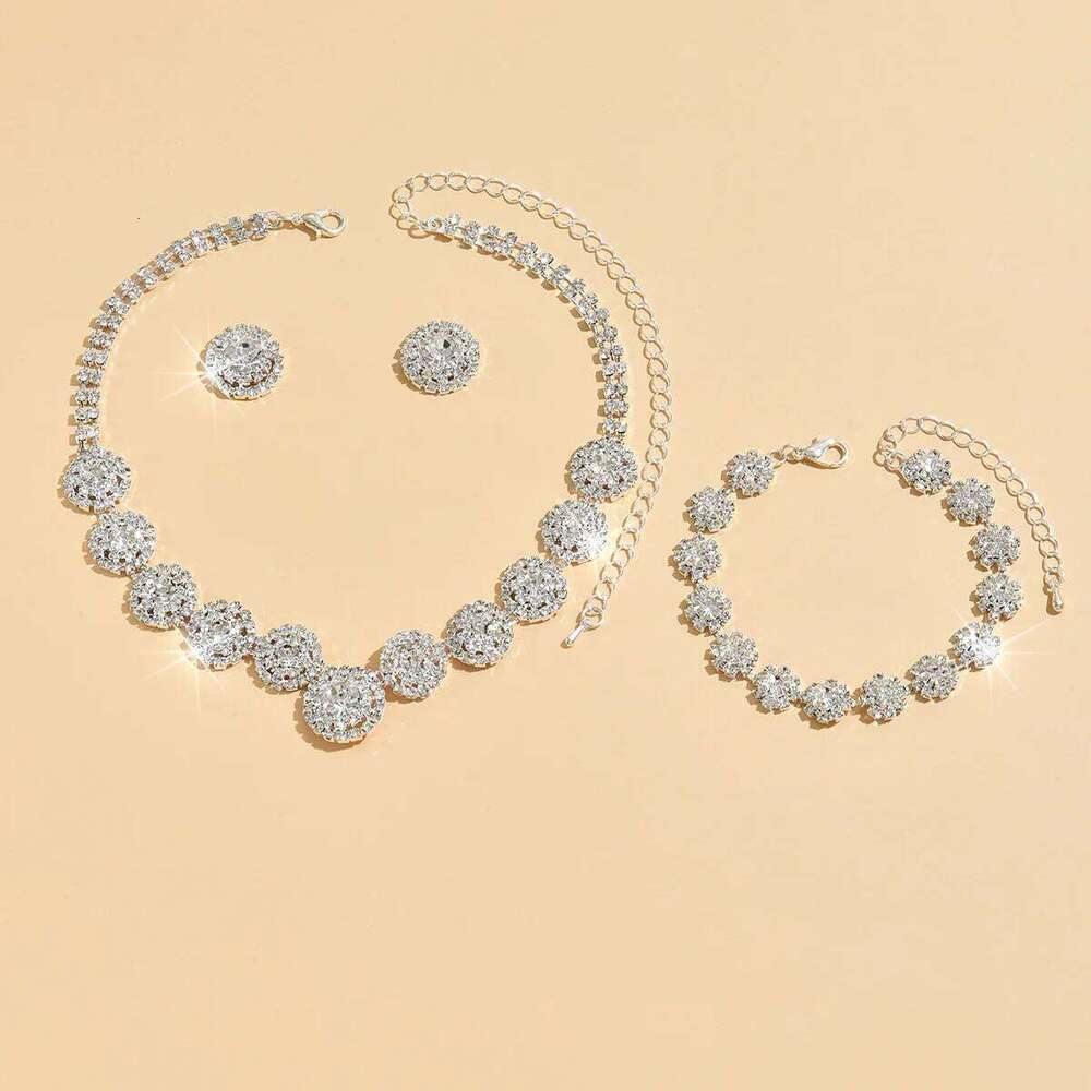 Women's Fashion Geometric Round Flower Necklace Earrings Bracelet Jewelry Set Wedding Banquet Party Holiday Gift Z260313