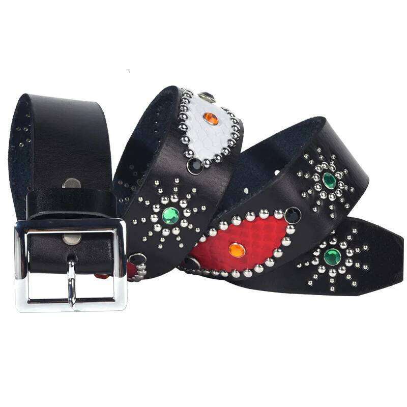 New British Retro Punk Belt with Studs Unisex Fashion Denim Leather Decor Factory Direct Sale Z260226