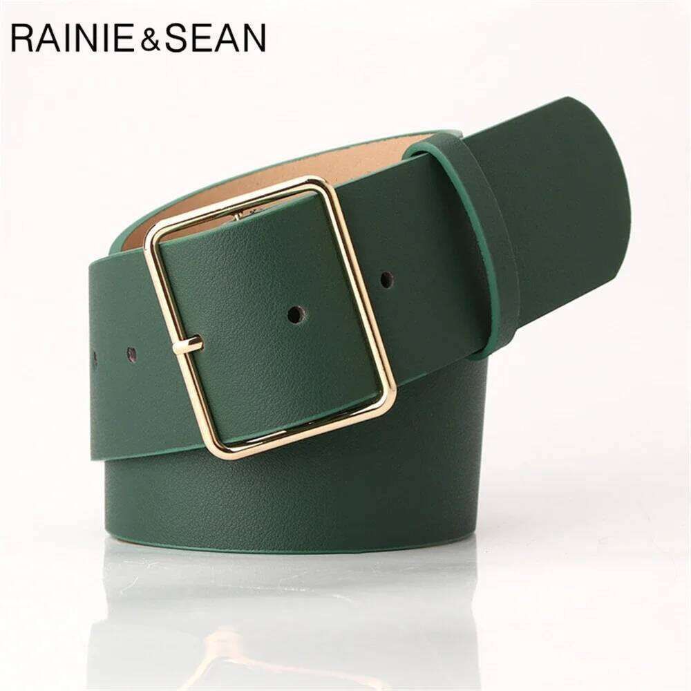 RAINIE SEAN Army Green Ladies Waist for Trousers Casual Pin Buckle Pu Leather Wide Belt Women Accessories 104cm Z260226