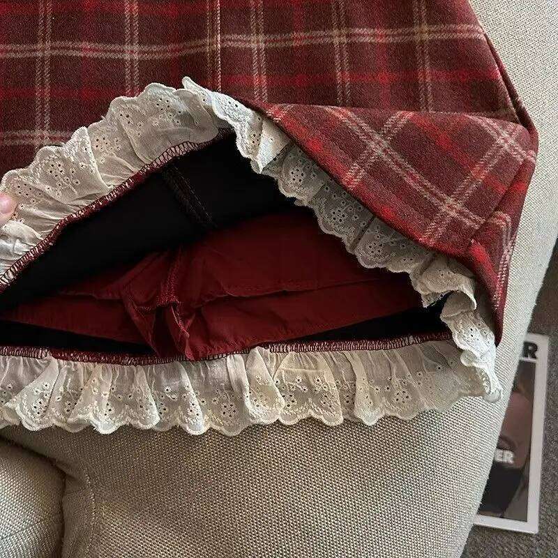 Woman Clothing Y2k Gingham JK Mini Skirts 2000s High Waist Sweet Lace Harajuku Korea A-Line Zipper Girls Vintage Autumn Winter Z260314