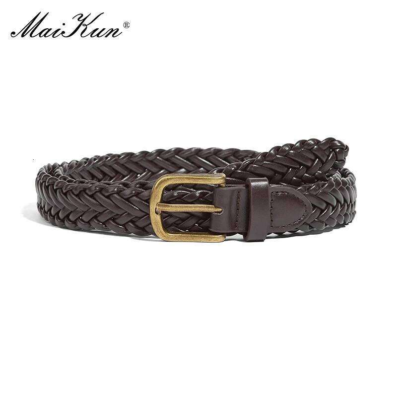 Maikun Women's Braided Gold Alloy Pin Buckle Vintage Personalised High Quality PU Leather Belt Z260226