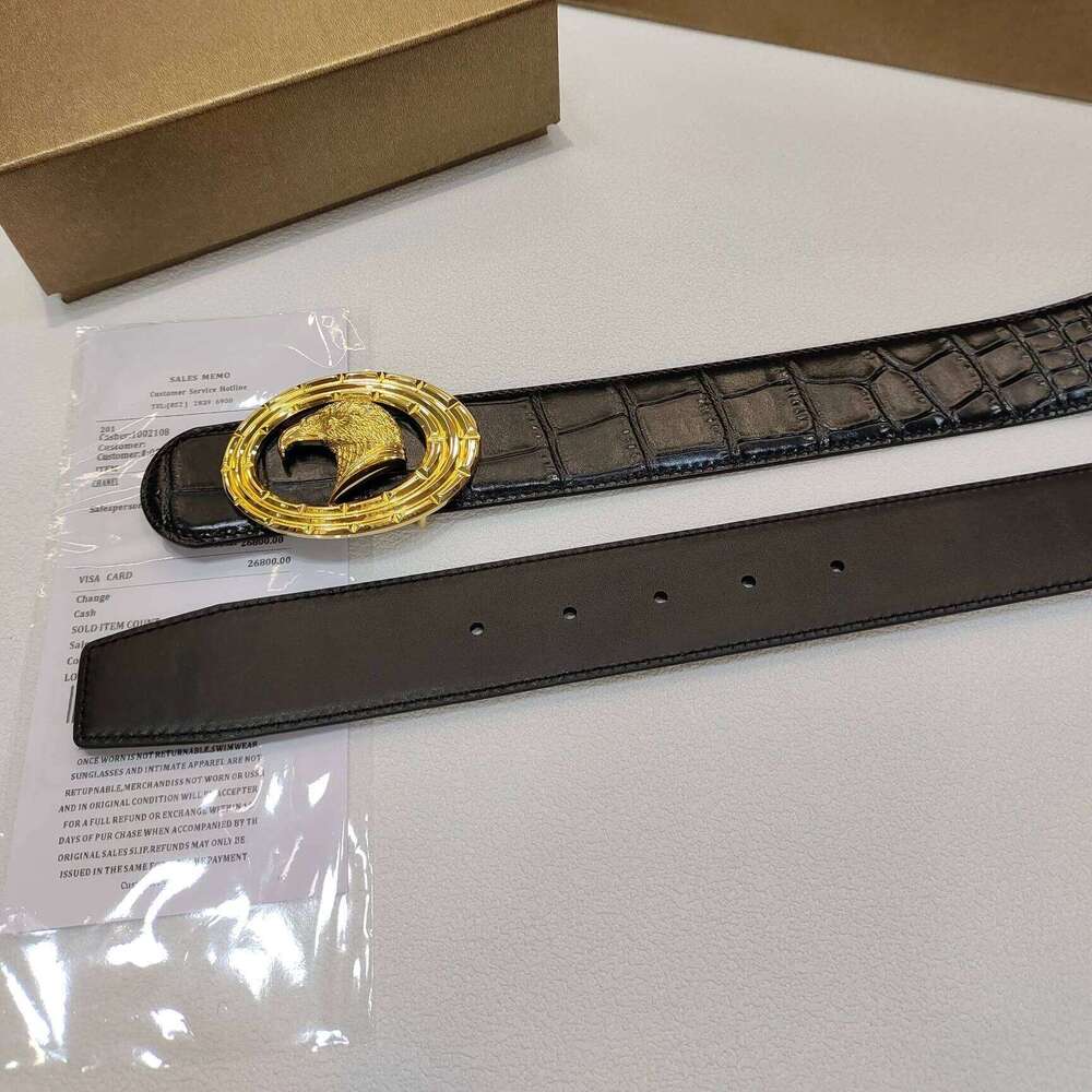 Holiday Gifts Luxury Brand Men's Belt 3.8cm Handmade Crocodile-embossed Top-grain Cowhide Exquisite Head Steel Buckle Z260226