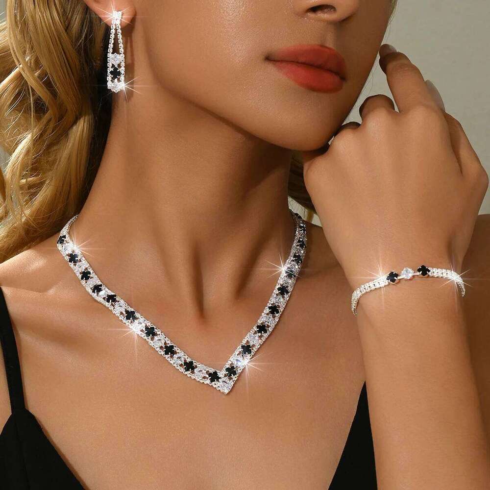 Multi colored diamond inlaid design, French socialite style, best-selling necklace, earring, bracelet set, accessories Z260313