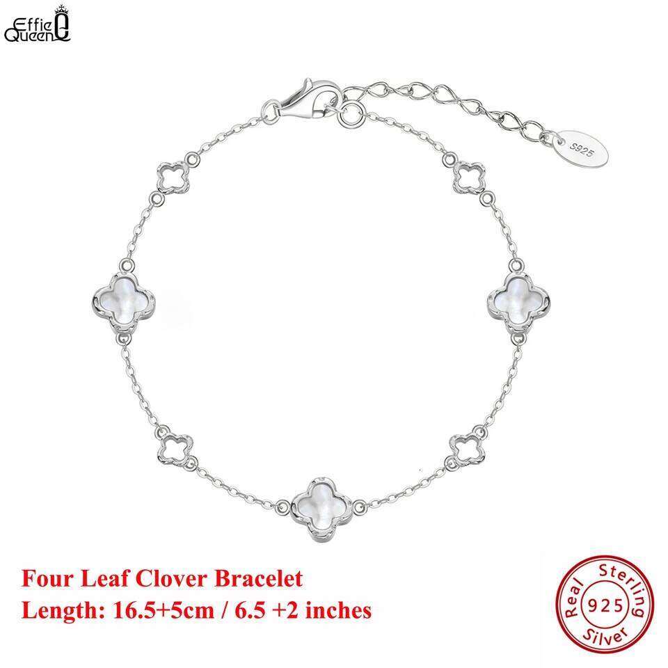 EFFIE QUEEN Chic 925 Sterling Silver White Shell Four-Leaf Clover Bracelet Lucky Symbol Romantic Gift for Casual Wearing GMB68 Z260313