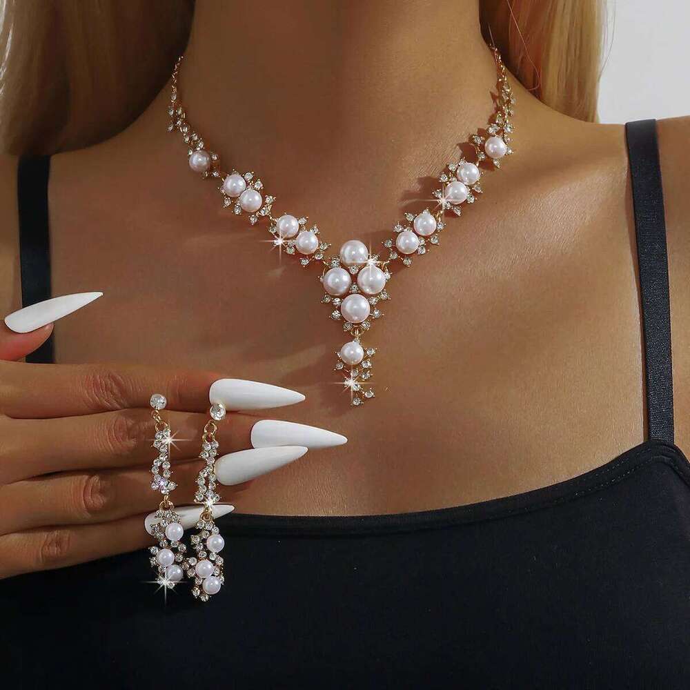 3PC Women's Fashion Imitation Pearl Necklace Earrings Jewelry Set Suitable for Wedding, Party, Festival Gifts Z260313