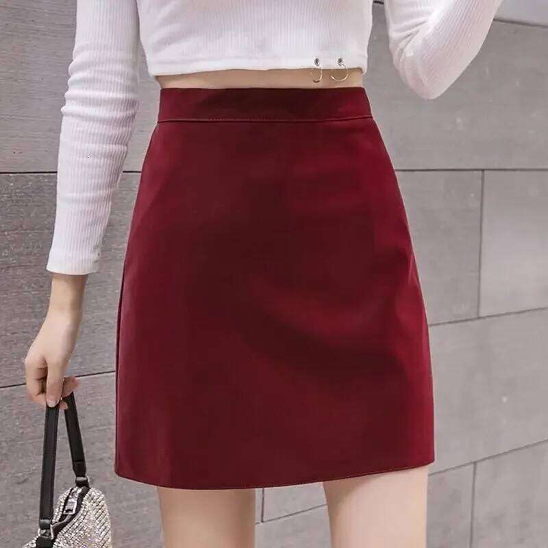 Green Fashion Burgundy Short A- Line Skirt High Kidney Autumn Woman Skirts Faldas Jupe Z260314