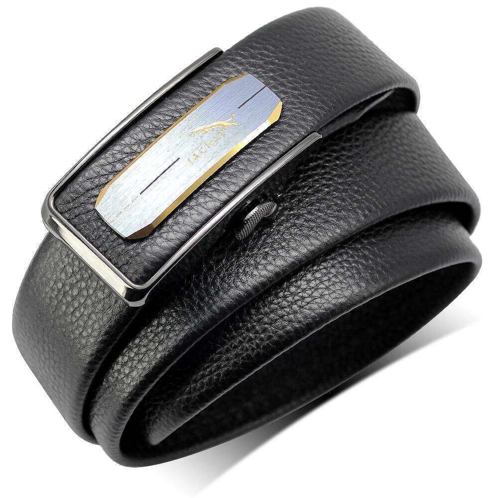 JACNAIP Ratchet Leather Belts for Men Automatic Adjustable Wear-Resistant Inside Wear Metal Buckle Mens Belt Strap 3.5CM Z260226