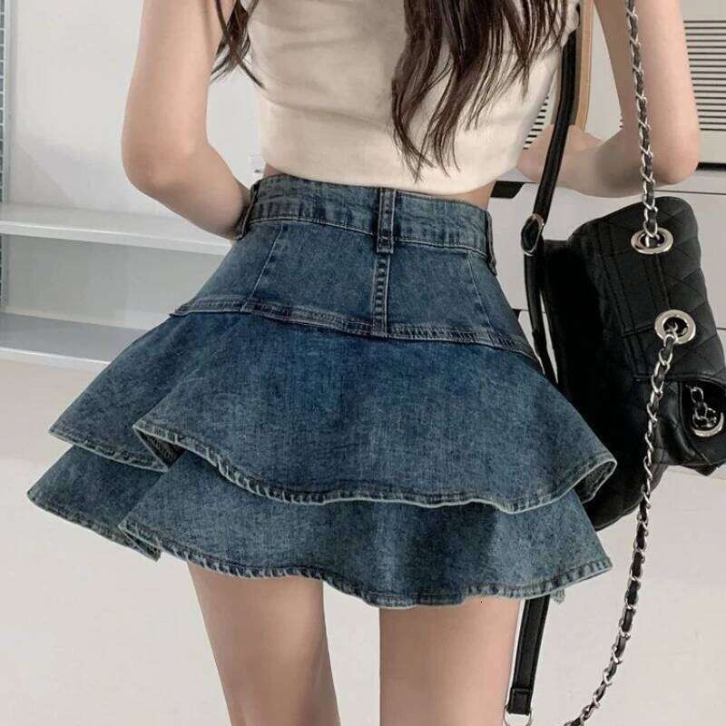 Ruffles Denim Skirts Women Summer Y2k Hot Girls Kawaii High Waist Faddish Vintage Streetwear Mini Skirt All-match Sexy Faldas Z260314