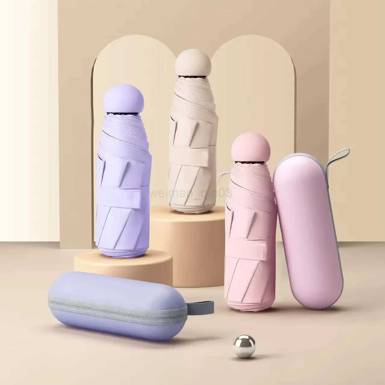 Solid Color Portable Capsule Umbrella Dual Use Sunshade And Rain Protection for Women Small Size H260314