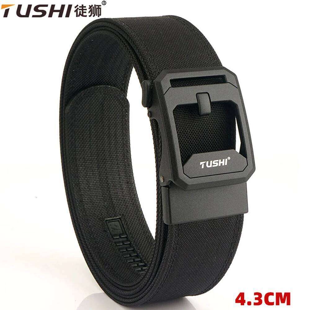 TUSHI New 4.3cm Hard Gun for Men and Women Alloy Automatic Buckle Outdoor 1100D Nylon Military IPSC Belt Male Z260226