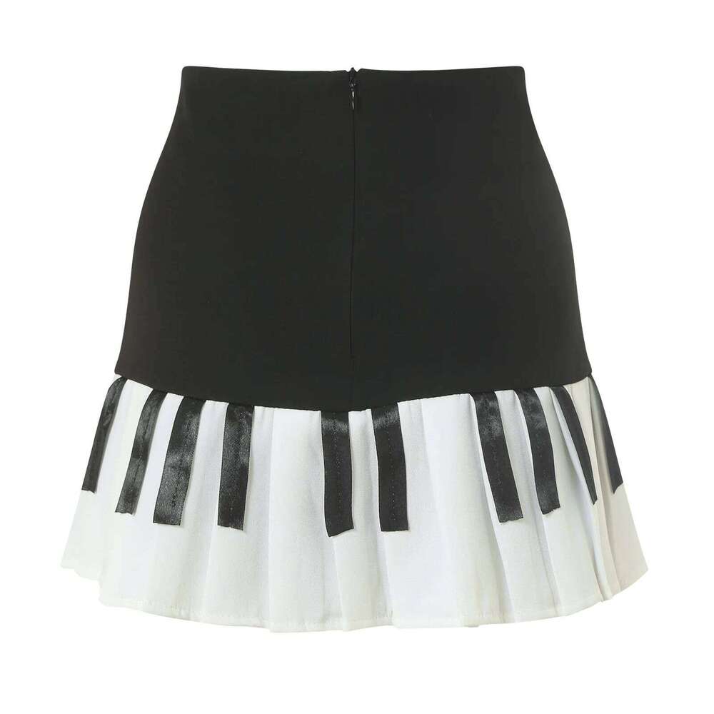 Y2k Autumn Black White Spliced Women Short 2025 Slim Design Harajuku Mini Female Empire Korea Style Chic Piano Skirt Z260314