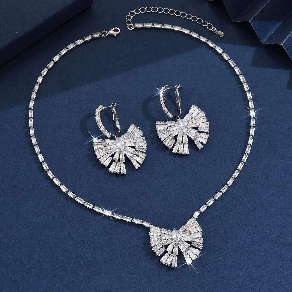 3PC Women's Fashion Zircon Bow Necklace Earrings Jewelry Set Suitable for Wedding, Party, Festival Gifts-8551 Z260313