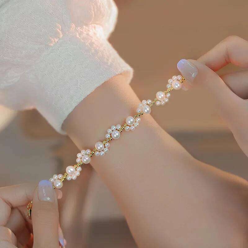Elegant Cat Claw Pearl Bracelet for Women Zircon Splice Flower Minimalism Bilayer Temperament Accessories Fashion Jewelry Gift Z260313