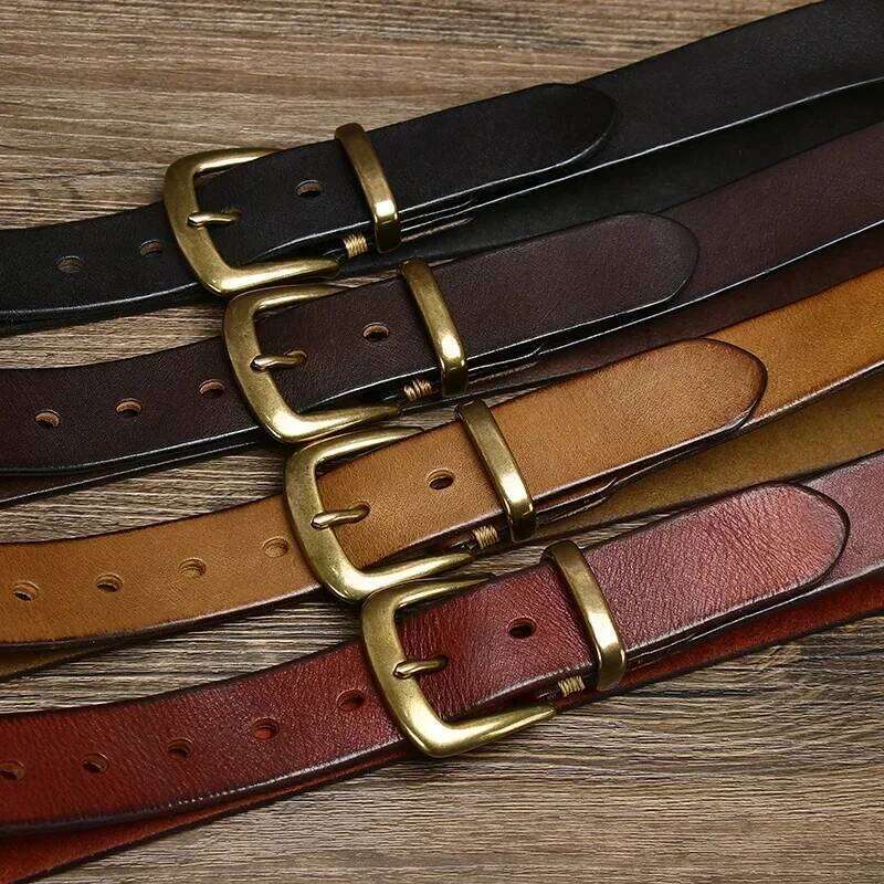 3.3CM Thick Pure Cowhide Copper Buckle Genuine Leather Casual Jeans Belt Men High Quality Retro Luxury Brand Male Strap Cintos Z260226