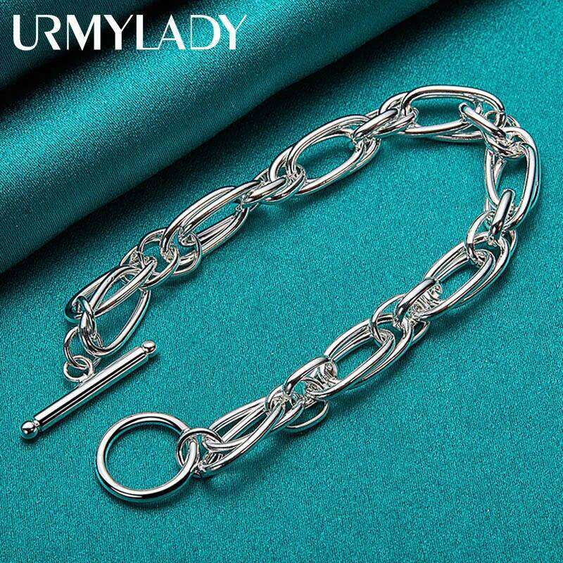 URMYLADY 925 Sterling Silver Double Ring Chain Bracelet For Women Men Wedding Party Fashion Jewelry Z260313