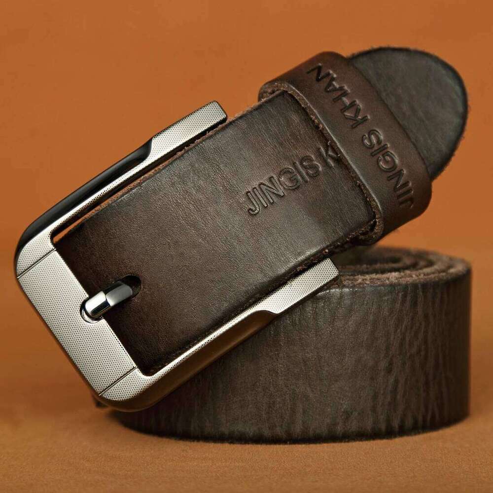 Belt men's leather, genuine cowhide, handmade needle buckle, plant tanned top layer cowhidebelt, casual retro denim Z260226