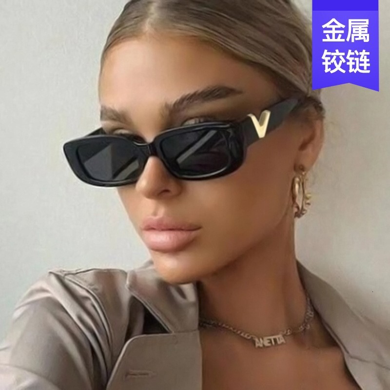 Luxury Brand Designer Sunglasses Fashion Trend Small Frame Plastic V Sunglasses For Women With Metal Hinges, Jelly Color Sunglasses For Men, Internet 