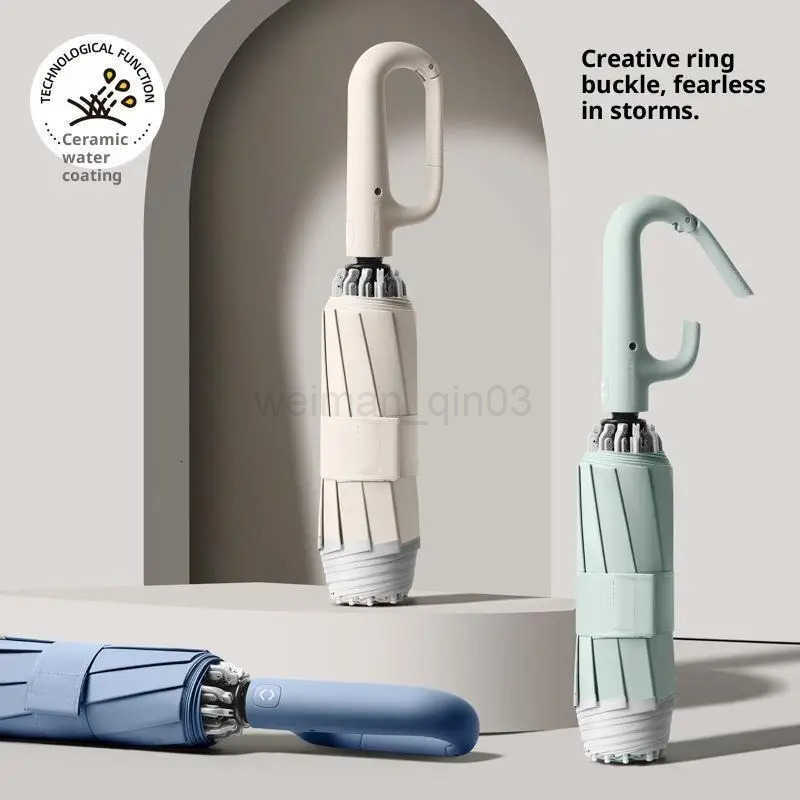 Ring Buckle Design Automatic Umbrella For Men Women Folding 105CM Large Strong Sunshade UV Protection Umbrella H260314