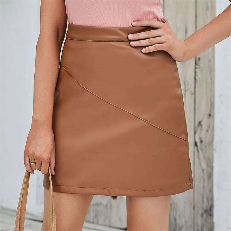 New Women's Black Small Stretch PU Skirt, Fashion Casual Short Skirts, Brown Gray Leather Skirts of Women 2026 Z260314