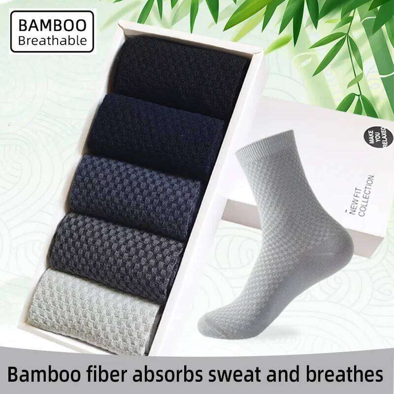 5 Pairs Bamboo Fiber Men New Classic Business Long Socks Summer Winter Casual Man Dress Sock Size EU38-43 Z260314