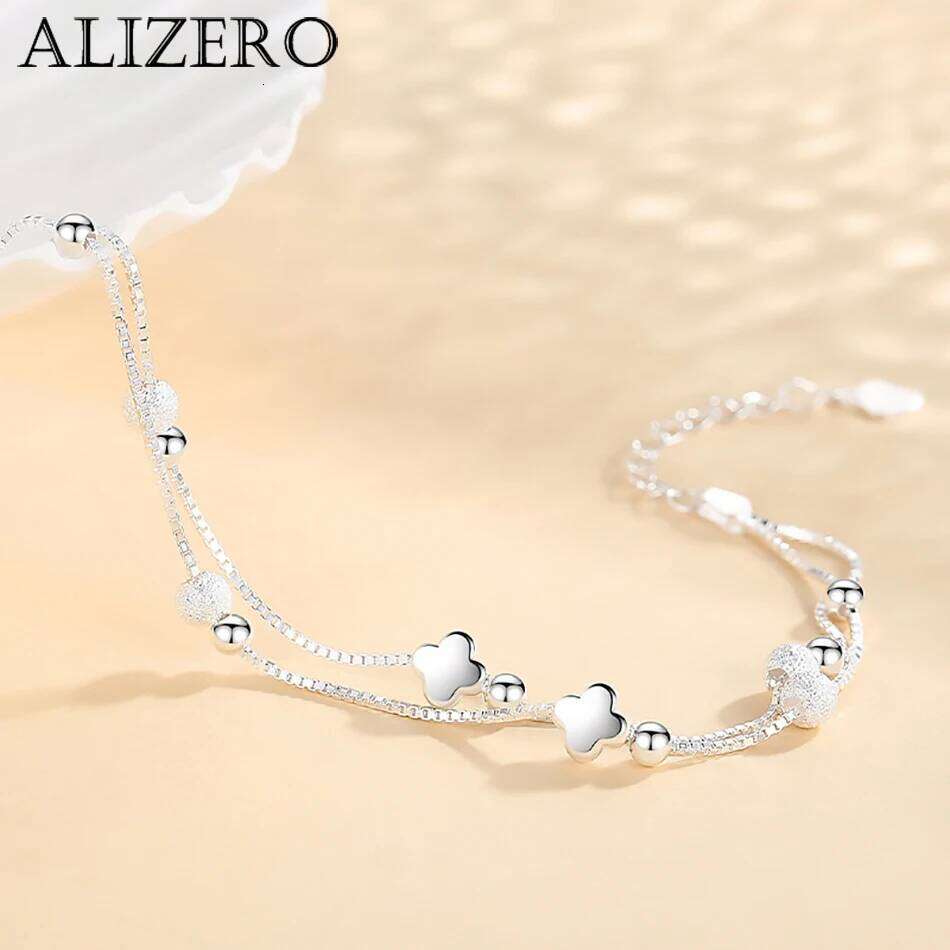 ALIZERO 925 Sterling Silver Four Leaf Clover Box Chains Bracelets For Women Wedding Gifts Fashion Charms Jewelry Wholesale Z260313