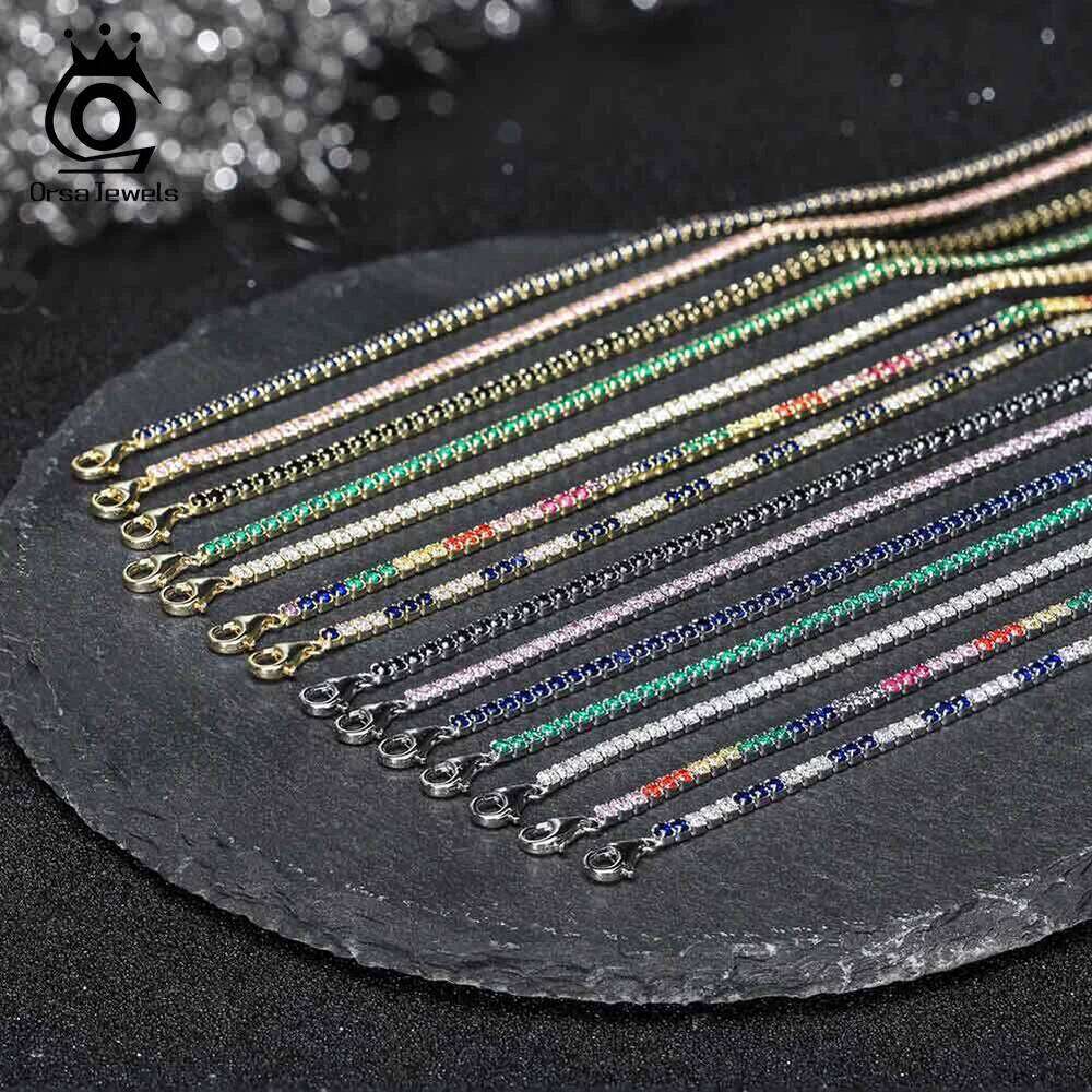 ORSA JEWELS Luxury 925 Sterling Silver Green 4A CZ for Women Adjustable 2mm Zircon Tennis Bracelet Jewelry SB191 Z260313