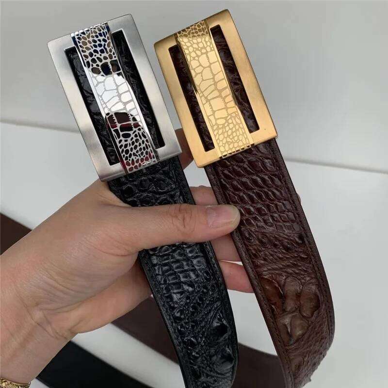 Genuine Crocodile Skin 3.5cm Wide Businessmen Waist Straps Authentic Real Alligator Leather Stainless Steel Buckle Male Belts Z260226