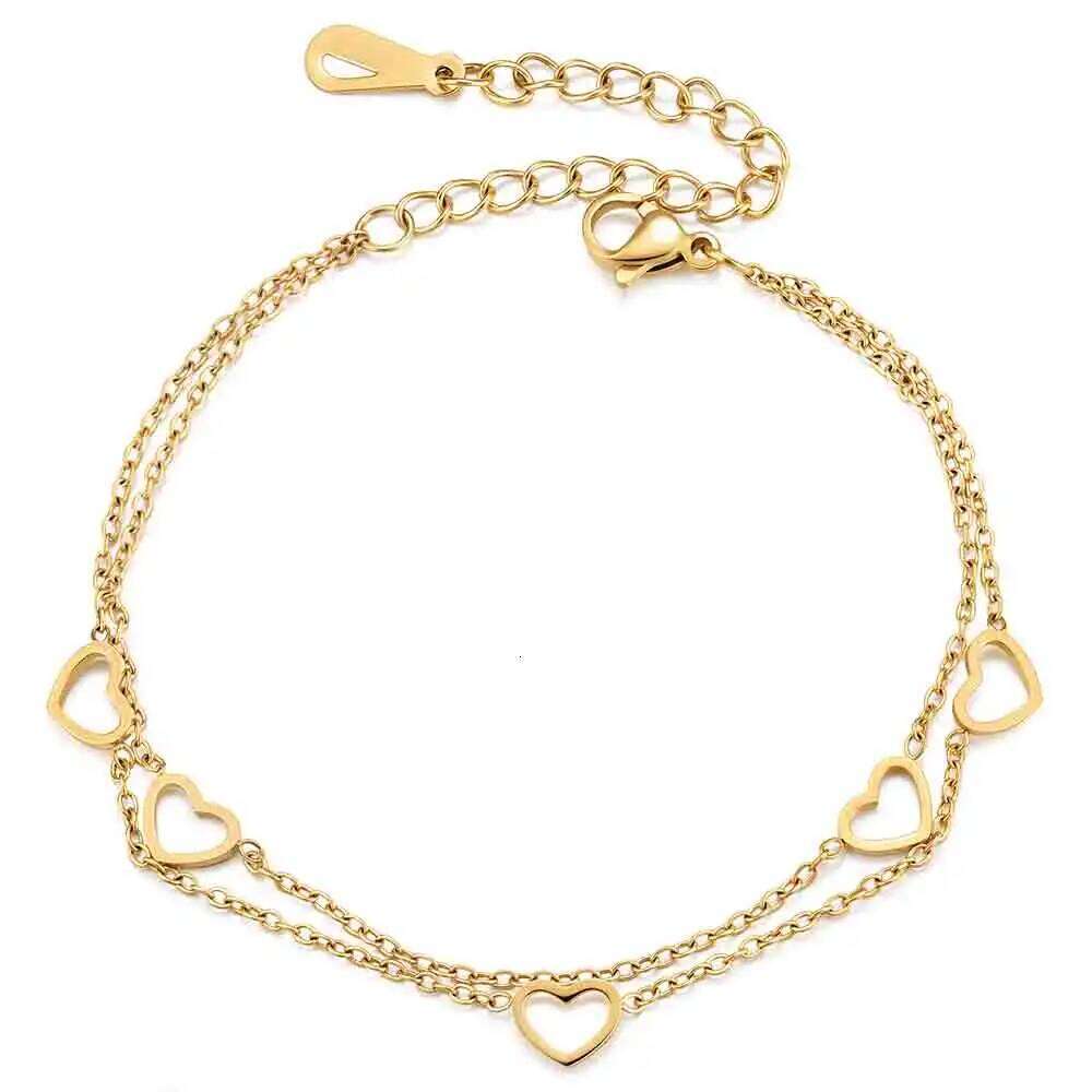 A fashionable classic stainless steel 18K gold bracelet with a hollowed-out heart-shaped chain and layered adjustment Z260313