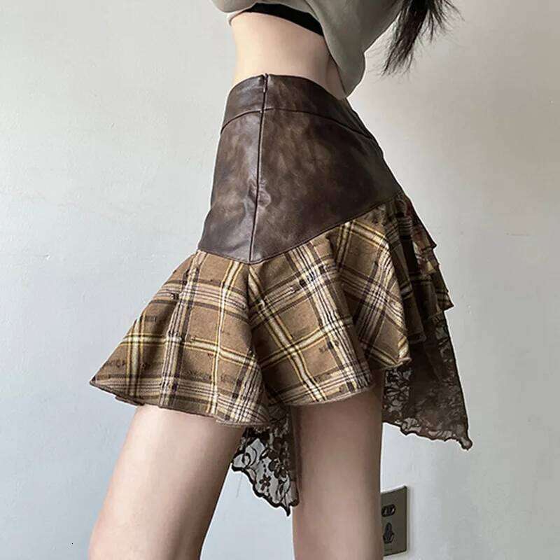 Irregular Design, Pattern Splicing, Lace Personality Skirt, Hot Girl Wears A Pleated Skirt Z260314