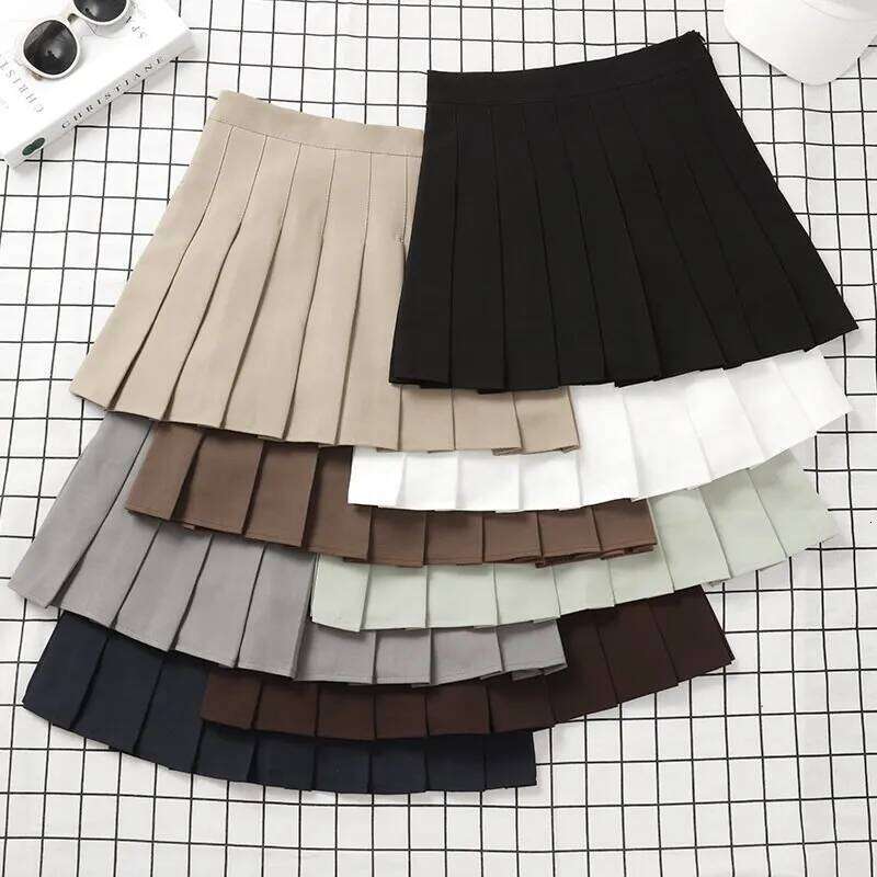 Brown Ladies 2022 Summer Clothes Women's High Waist Harajuku Korean Style Black Mini Pleated Skirt For School Girl Uniform Z260314