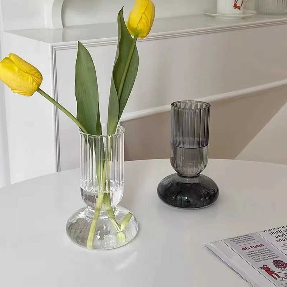Nordic Creative Glass Vase Simple Transparent Vase Water Nourishing Flower Arrangement Living Room Decoration Modern Home Decor Y260314