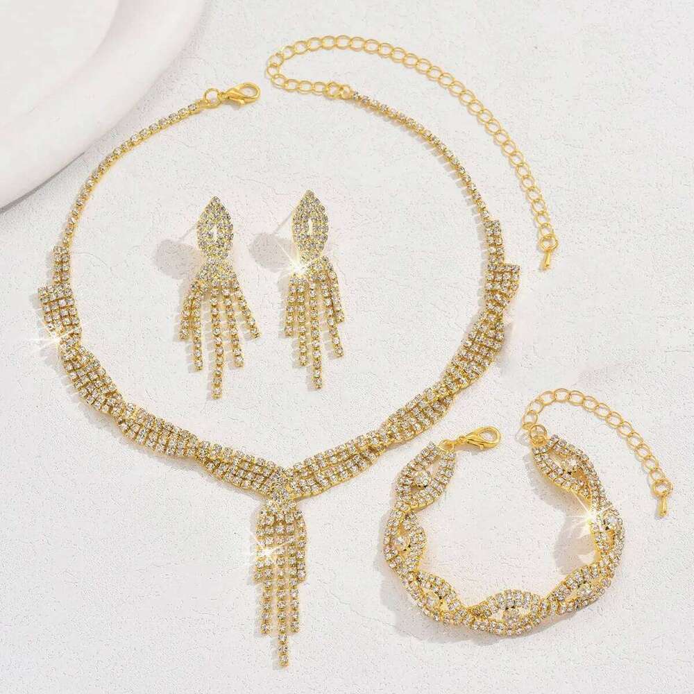 4PC Women's Fashion Design Tassel Water Drop Necklace Earrings Bracelet Jewelry Set Suitable for Wedding, Party, Festival Gifts Z260313