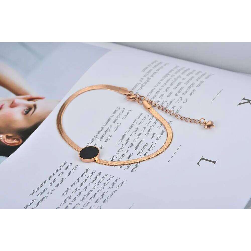 Stainless Steel Simple Black Round Flat Snake Chain Bracelet Gold Plated Geometric Women's Jewelry 99 Cents for 3 Items B18003 Z260313