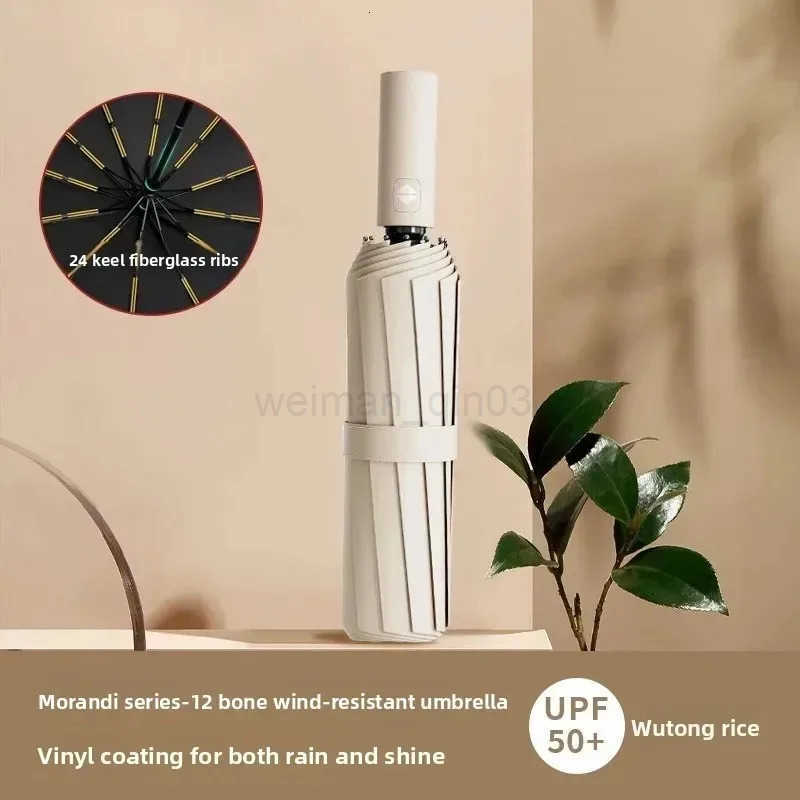 Automatic umbrella womens weather and rain sun umbrella shade folding blue boys advanced sense sunscreen H260314