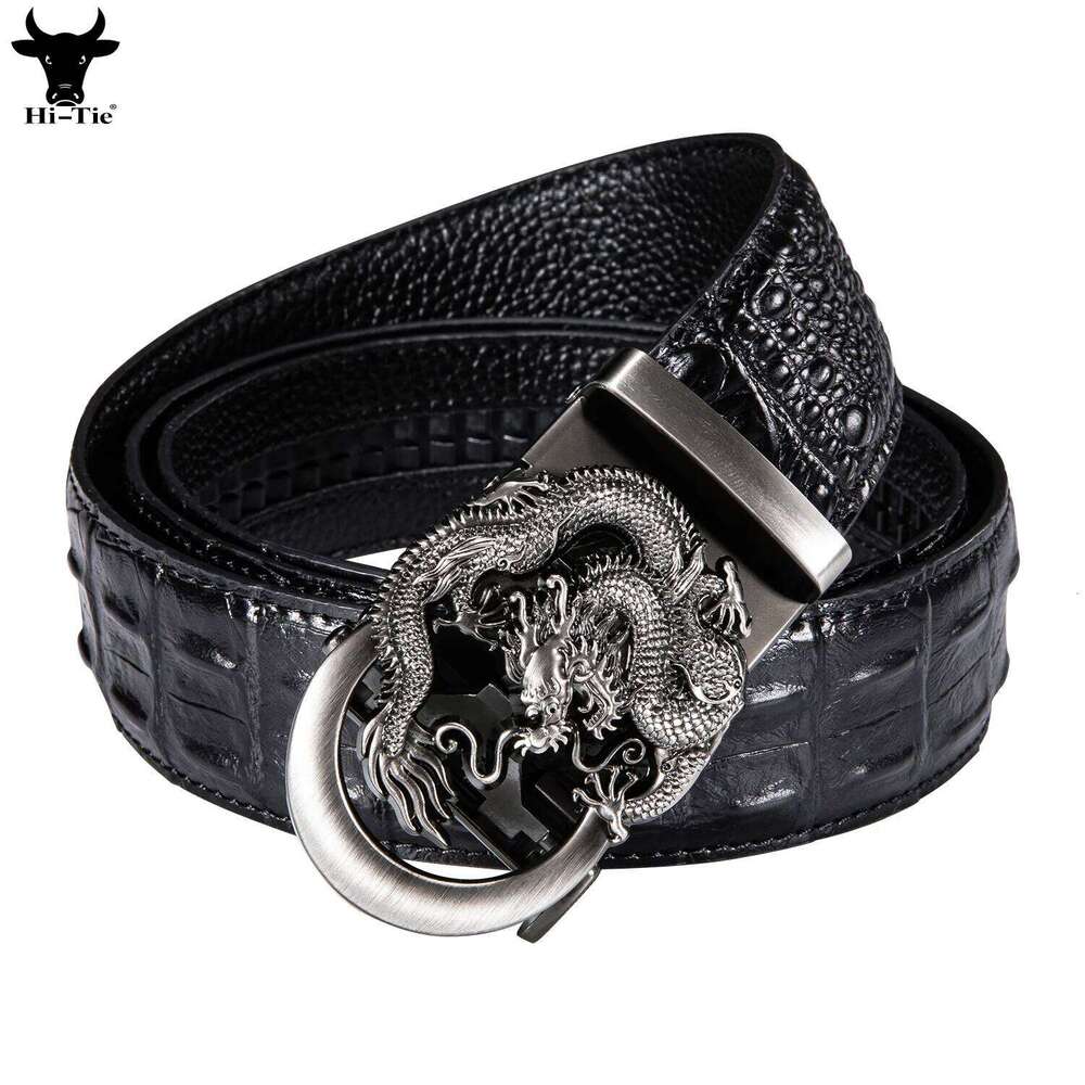 Black Crocodile Pattern Leather Mens Belts Dragon Automatic Buckles Ratchet Vintage Waistband Belt for Men Jeans Dress Z260226