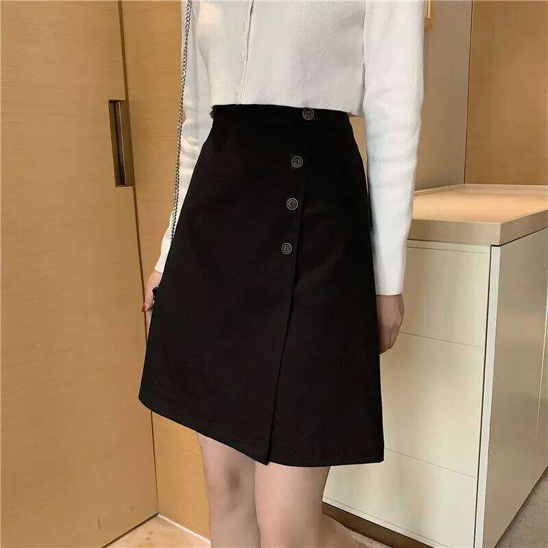 Skirts Women 4XL Solid Button Knee-length Elegant Office Lady Business Temperament Korean Style Trendy Females Summer Mature New Z260314