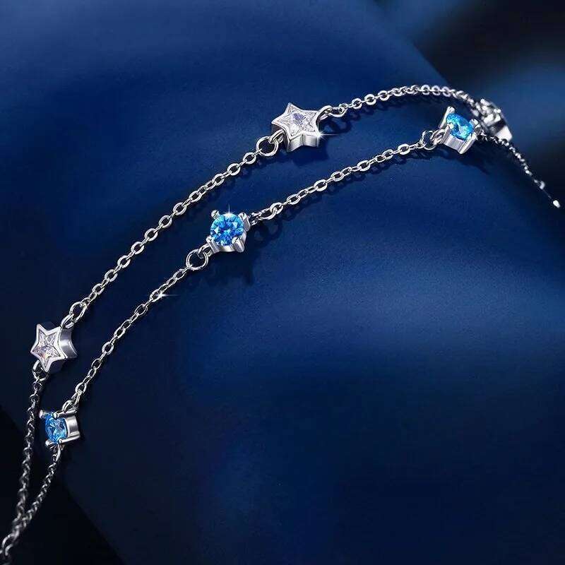 925 Sterling Silver Blue White Crystal For Women Luxury Sparkling Double Layer Star Bracelets Elegant Jewelry Z260313