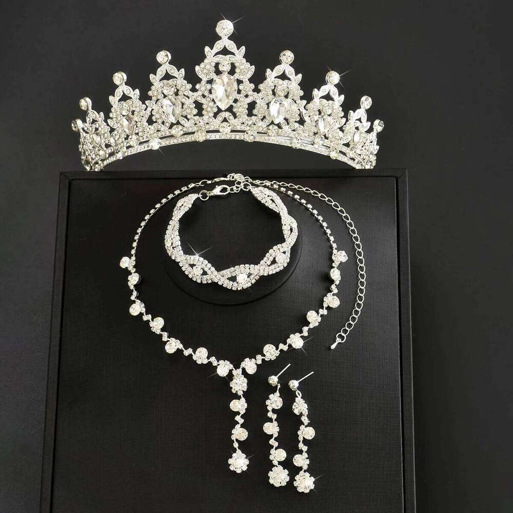 Ladies' Fashion Waterdrop Geometric Simplicity Gorgeous Elegance Crown Necklace Earrings Bracelet Jewelry Set Z260313