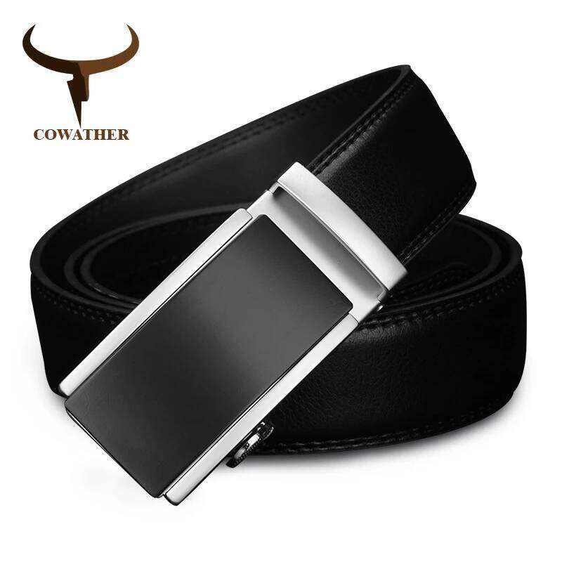 COWATHER 2021 luxury for men automatic alloy buckle high grade cow leather belt vintage design Cowskin Male Strap CZ117 Z260226