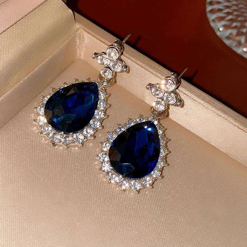 3 Pcs Bluey Square Rhinestone Water Drop Pendant Necklaces for Women Temperament Elegant Collarbone Chains Luxury Jewelry Sets Z260313