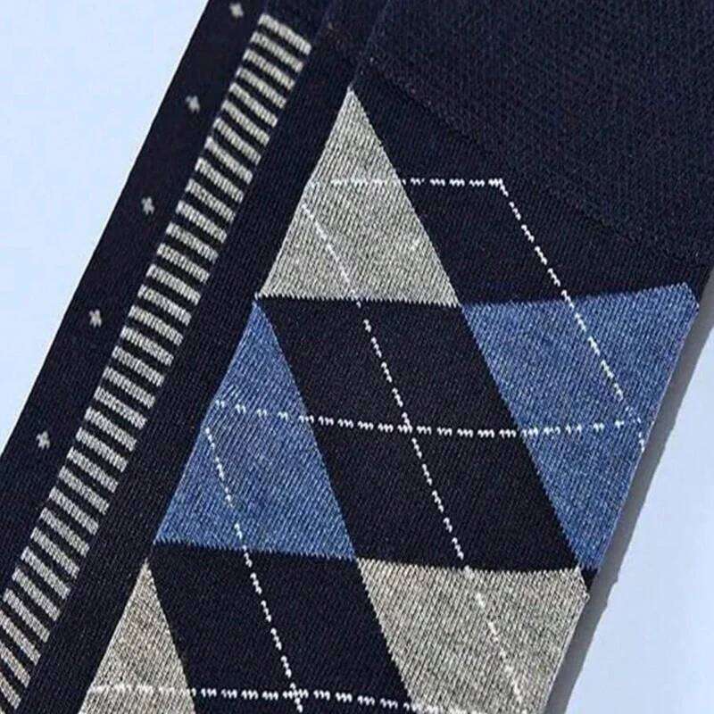 5/10 Pairs Men's Rhombus Blue Business Mid Tube Anti Odor Sweat Absorbing Comfortable Breathable All Season Casual Socks Z260314