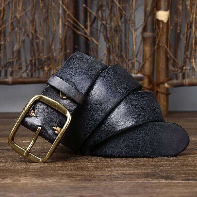 3.8CM Thick Cowhide Copper Buckle Top Grain Genuine Leather Casual Jeans Belt Men High Quality Retro Luxury Male Strap Cintos Z260226
