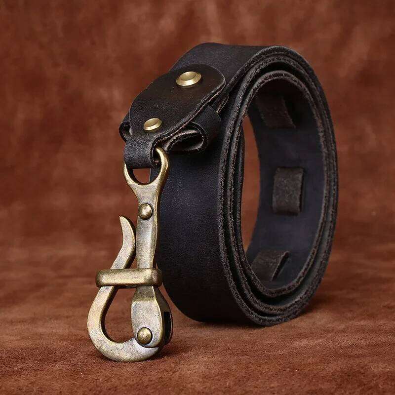3.8cm Men Retro Knight Belt Distressed Copper Hook Lock Layer Cowhide Personalized Niche Men's Genuine Leather Belts Z260226