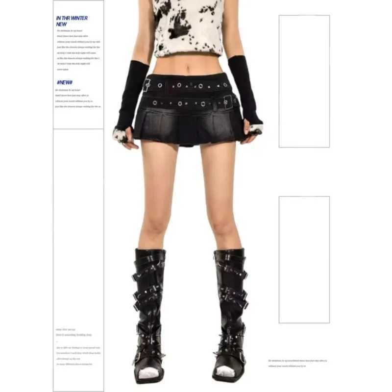 American Sexy Denim Mini Skirt Women Summer A Line Slim Fit Pleated Short Skirt High Waist Chic Streetwear Fashion s Outfits M260314