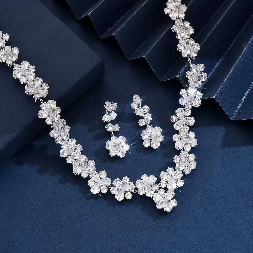 3PC Women's Fashion Zircon Series Silver Flower Necklace Earrings Jewelry Set Wedding Party Festival Gift-8569 Z260313