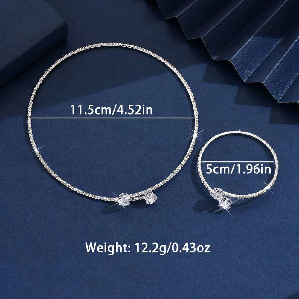 Shiny Crystal Jewelry Women Silver Plated Cubic Zirconia Choker Necklace Bracelet Set Party Evening Fashion Accessories Z260313