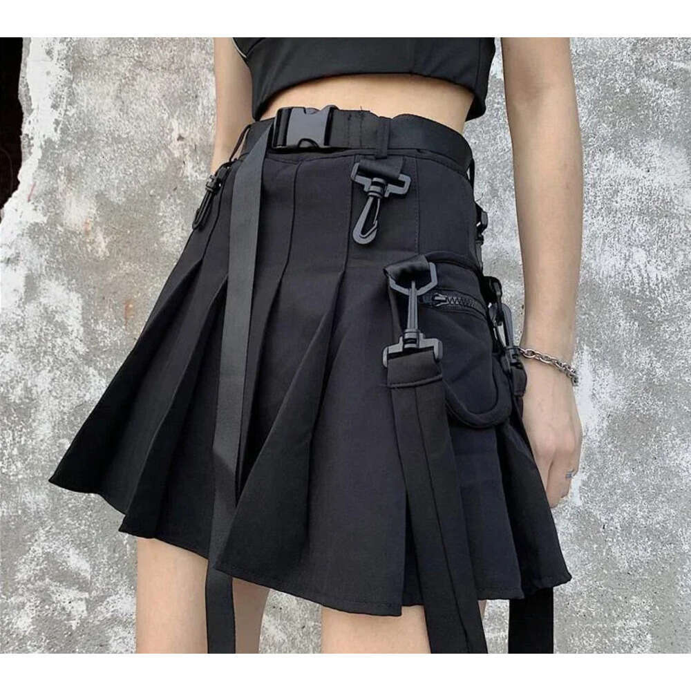 2025 Cargo Black Punk Gothic Skirt Women Pleated Harajuku A-Line High Waist Mini Skirts Girl Preppy Style Z260314